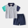 thumbnail image 3 of GYRATEDREAM Kids Baby Boys Summer Outfits Patchwork Color Block Lapel Collar Button down Short Sleeve Top + Elastic Waistband Shorts with Pockets 2 Piece Sets Toddler Child for 2 Years-8 Years, 3 of 8