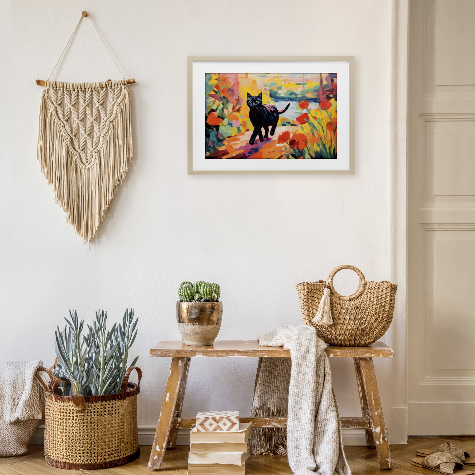 Stupell Industries Sunlit Black Cat in Garden Birch Framed Print Under Glass, design by Creative Studio