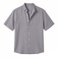 thumbnail image 4 of LMOIPLI Men's Linen Short Sleeve Shirts Cotton Casual Lightweight Button Down Shirt Beach Vacation Summer Tops Gray L, 4 of 6