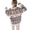 thumbnail image 3 of Suéter de cuello redondo suelto de cinco colores con tema navideño jacquard de manga larga para mujer, 3 of 5