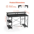thumbnail image 3 of VEVOR 47 inch Computer Desk with Smart LED Lights and Power Outlets, Reversible Gaming Office Desk with Monitor Stand and 2-Tier Storage Shelves, Study Work for Home Office, Black, 3 of 9