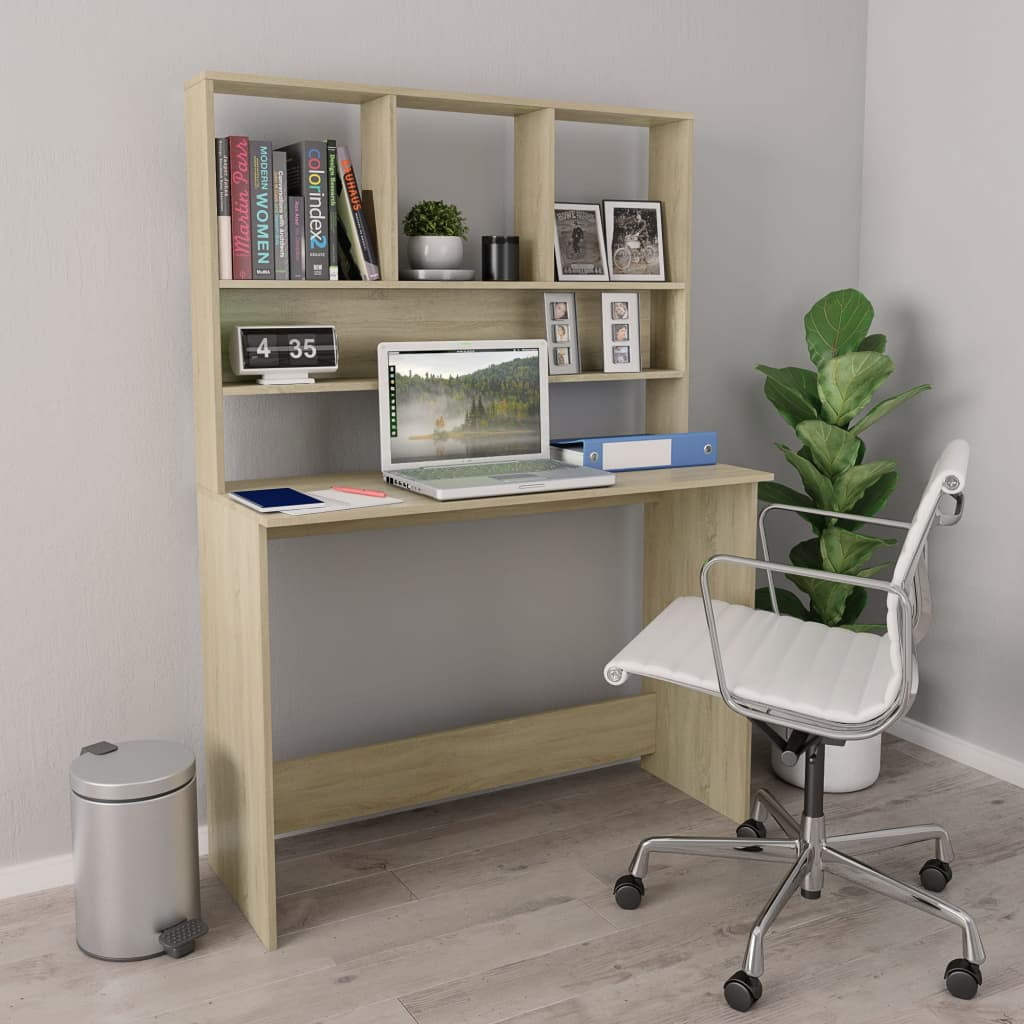 Kepooman 43" Modern Wooden Rectangle Computer Desk with Hutch & Bookshelf for Home Office, Brown Kepooman 43" Modern Wooden Rectangle Computer Desk with Hutch & Bookshelf for Home Office, Brown