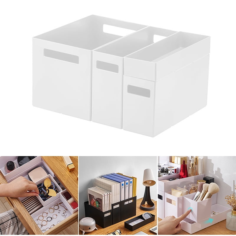 Desktop Organizer Bin with Handle Classified Storage Stackable Basket Thick PP Materials for