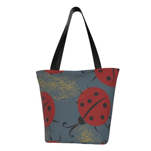 Fotbe Ladybug Pattern Beach Tote,Shoulder Handbag,Spacious Tote Bag,Lightweight Travel Bag,Versatile Shopping Bag