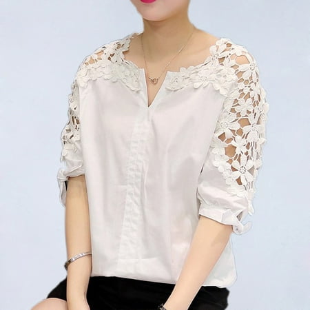 Women's Lace Hollow Out Casual Short Sleeve Shirts Tops | Walmart Canada