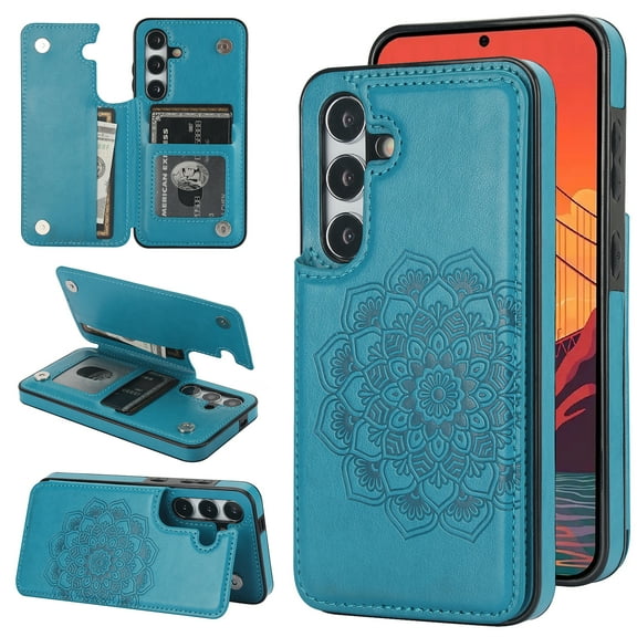 Dteck Embossed Flower Pattern Wallet Case for Samsung Galaxy S23 FE Magnetic Leather Card Slots Women Girl Case Shockproof Kickstand Flip Cover for Galaxy S23 FE,Blue