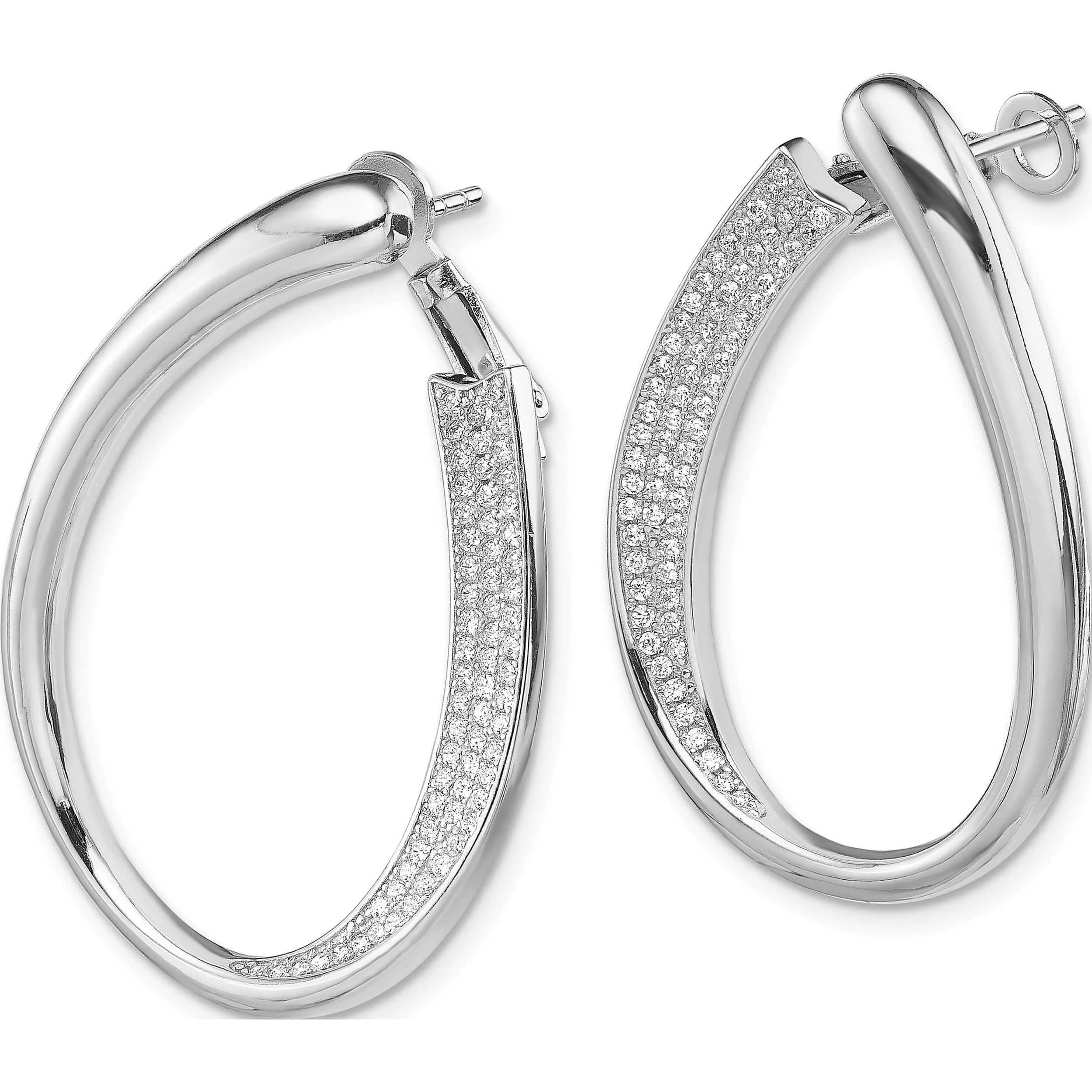 少し豊富な贈り物 Front Circle CZ Pave Rhodium-plated Silver Sterling  Q style  Earrings Back イヤリング - fishphoto.jp