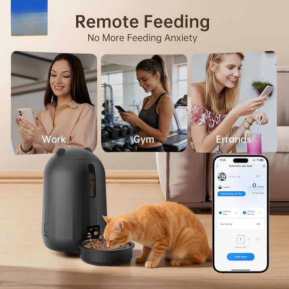 Automatic Cat & Small Dog Feeder – 3L WiFi App-Controlled Food Dispenser, Dual Power Backup, Slow Feed Mode, Detachable for Easy Cleaning, Black