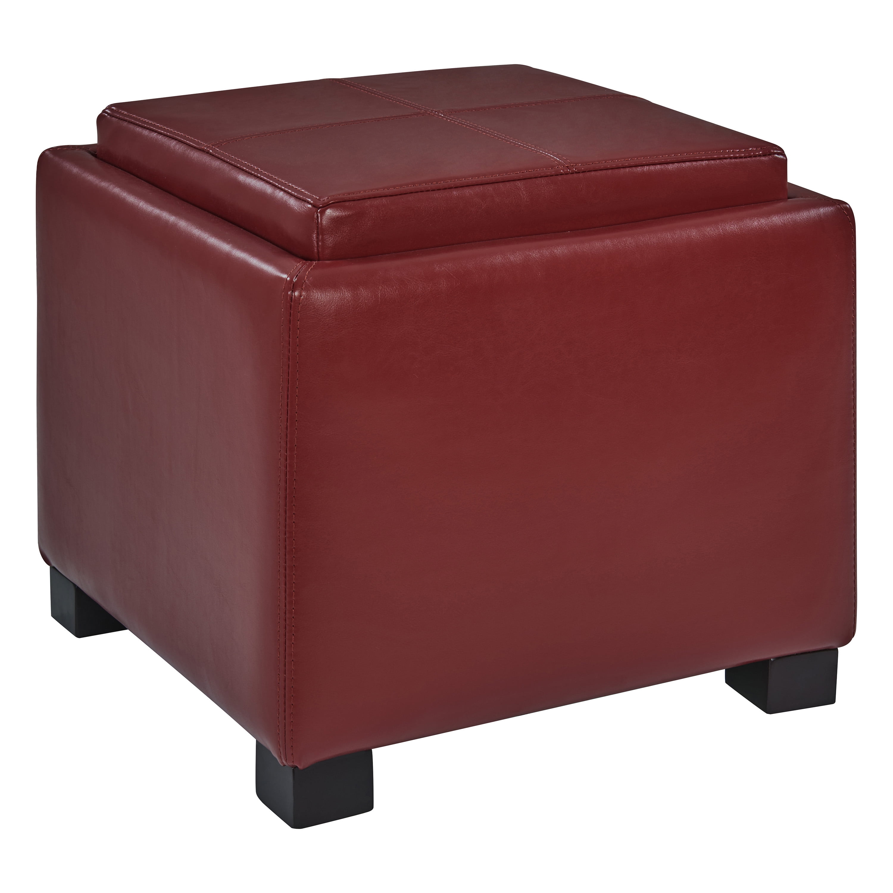 Venzia Bonded Leather Square Ottoman, Red