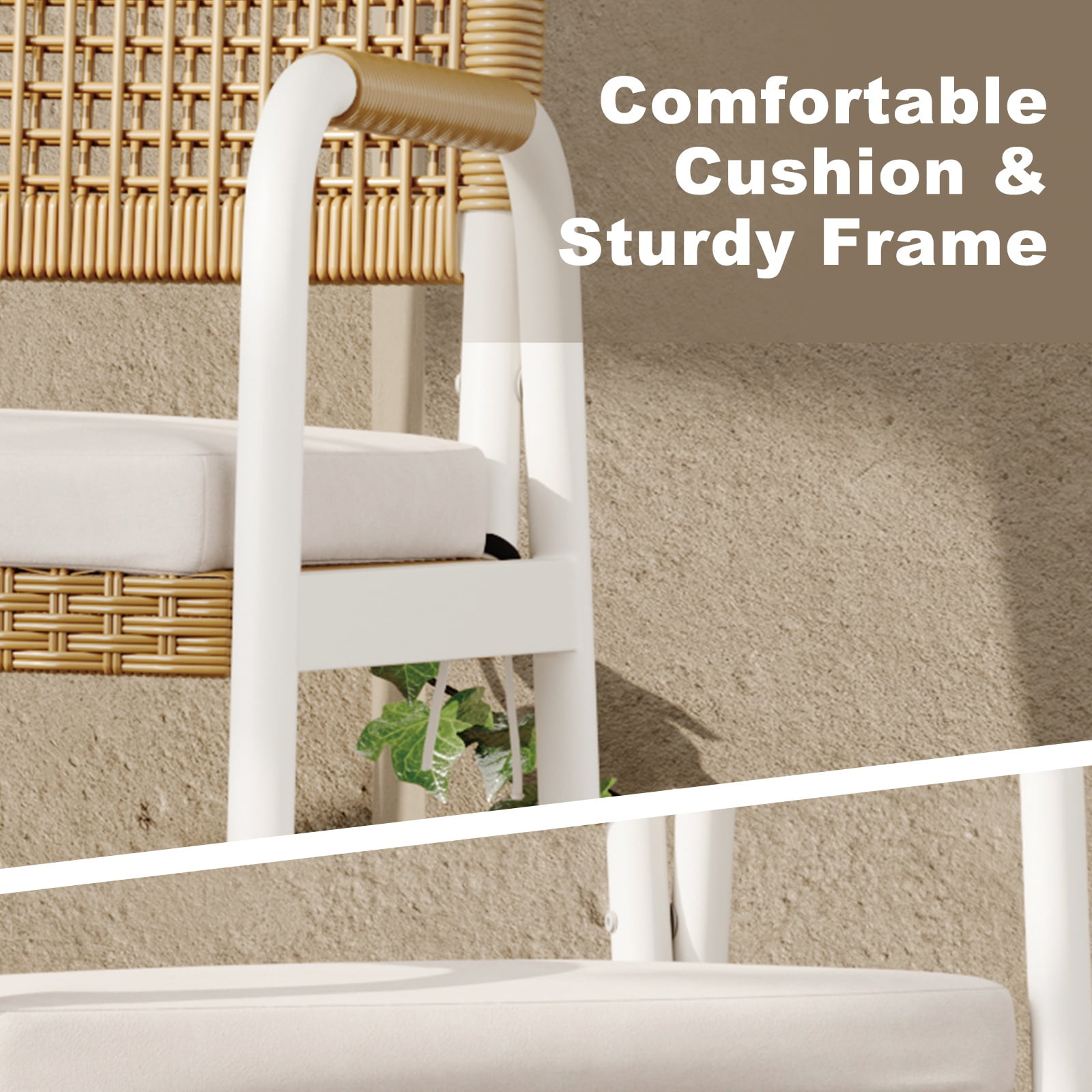Riedhoff Outdoor Patio Dining Chair Set of 2, with 1.18" Cushions and Armrest, White/Brown