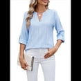 thumbnail image 1 of Blusas Casuales con Cuello en V y Ojales Bordados para Mujer, Blusas Playeras Elegantes. Azul XXL, 1 of 10