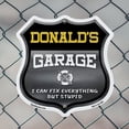 thumbnail image 5 of Donald's Garage I Can Fix Everything But Stupid 18 inch X 18 inch Shield Shaped Commercial Grade Plastic Sign To last, Gift for Dads and Uncles Classic Americana Crafted in the USA, 5 of 7