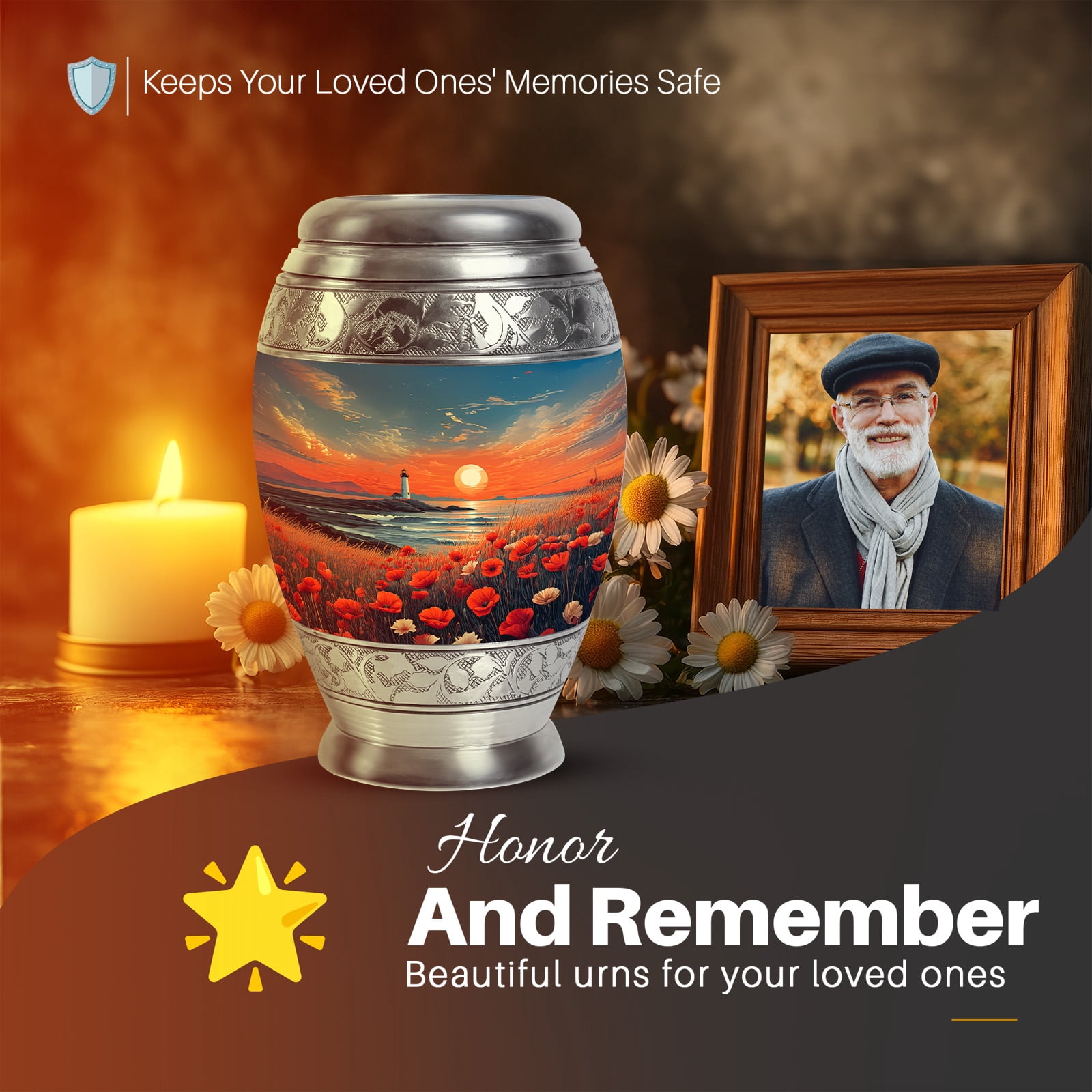 Yatskia Sunset Lighthouse Small Funeral Urns for Human Ashes Keepsake Adult Male and Female, Mini Memorial Urn for Ashes, (Monar 3 Inch, Pack of 1)