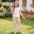 thumbnail image 3 of COEQINE Girls' Wide Leg Pants with Ruffle High Waisted Trousers Straight Leg Track Pants Fashion Outfits Trendy Bottoms for 13-14 Years, Retro Daisy Patchwork, 3 of 8