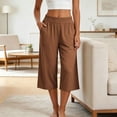 thumbnail image 3 of StSilkitty Womens Casual Capris Solid Color High Waist Elastic Wide Leg Cropped Pants with Pockets Soft Comfy Capri Trousers, 3 of 9