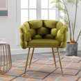 thumbnail image 3 of Luxury Velvet Accent Chair, Modern Upholstered Chair with Metal Frame, Stylish Woven Back, Gold Frame, Single Leisure Arm Chair for Living Room, Bedroom, Office, Balcony, Olive Green, 3 of 8