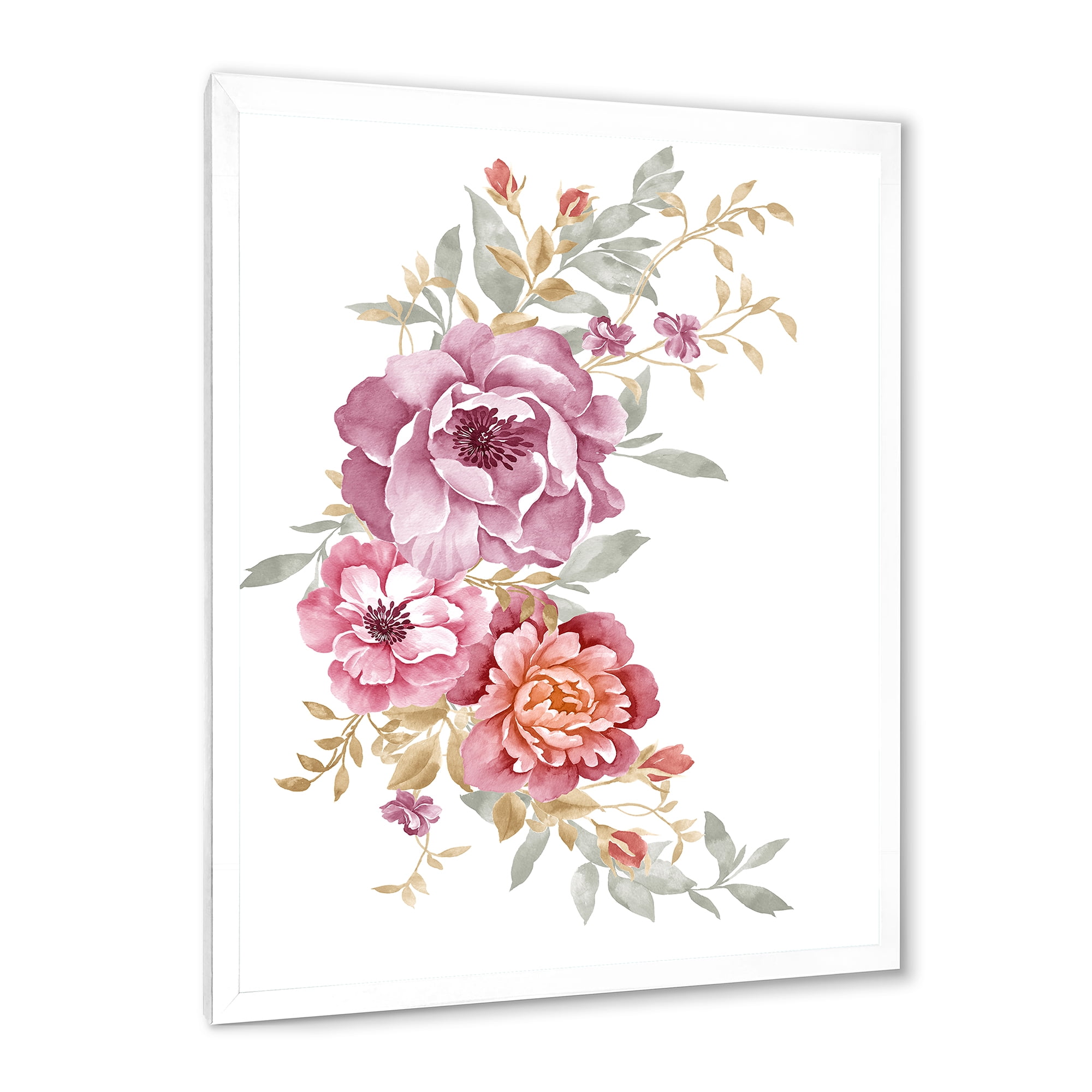 Designart 'Bouquet of Purple and Pink Flowers III' Farmhouse Framed Art Print