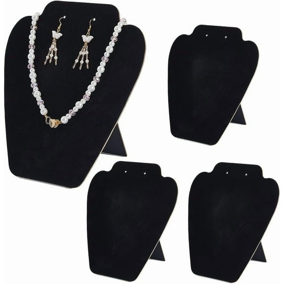 4Pcs 8.2x7.3 Inch Necklace Bust Display Stand Black Velvet & Wood Necklace Jewelry Display Stand Easel Chain Holder Organizer for Shows Selling Retail Stores and Trade diy