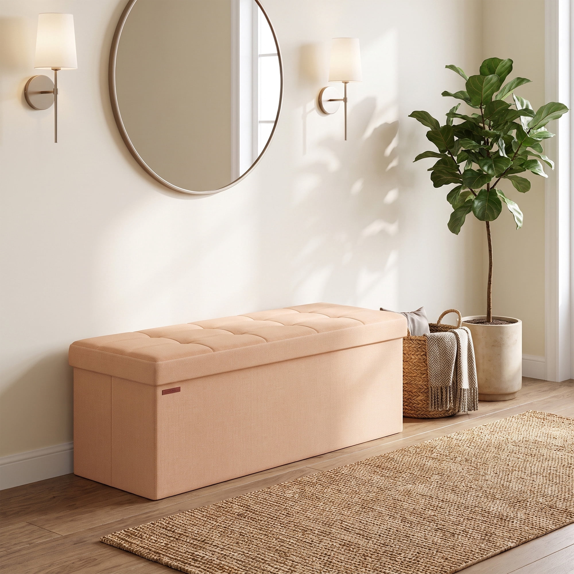 Ledrem 43-Inch Folding Storage Ottoman Bench, Foot Rest Stool, Apricot Orange