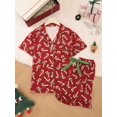 thumbnail image 4 of WIBACKER Womens Christmas Lounge Sets Candy Cane Print Pocketed Knotted PJ Set Short Sleeve Xmas Top and Shorts, 4 of 11
