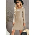 thumbnail image 4 of Khaki Women\'s Winter Casual Long Sleeve Solid Color Bodycon Warm Crewneck Knitted Sweater Dress, 4 of 17