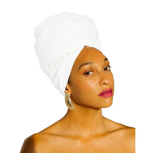 Harewom Turban Head Wrap Scarf,African Long Scarf Turban Shawl Headwrap,Soft Stretchy Headbands White