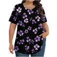 thumbnail image 2 of Xysaqa Plus Size Womens Tops Floral Printed Short Sleeves Tunic Blouses Summer Crewneck Pleated Loose Casual T Shirts 3X 4X 5X, 2 of 6