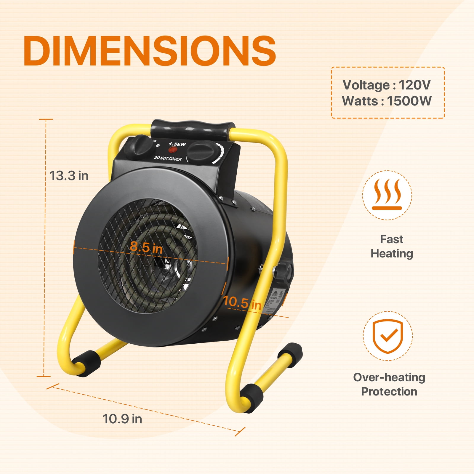 EAGLE PEAK Portable Electric Heater Fan 1500W, Outdoor Space Heater with  Overheat Protection for Greenhouse, Garage, Workplace, Grow Tent and Room -  Walmart.com
