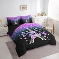 thumbnail image 3 of Manfei Romantic Eiffel Tower Bedding Comforter Set 7pcs for Teens, Blue Purple Stars Galaxy King Bedding Sets, Modern Fashion Reversible Bed Sheets, Luxury Bedroom Decor, 3 of 7