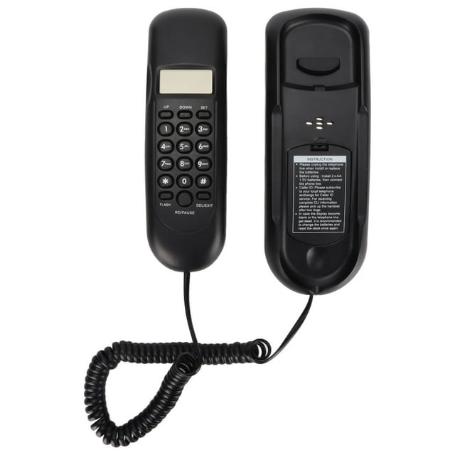 Teléfono fijo de pared con identificador de llamadas, remarcación con un solo toque, búsqueda de llamadas, teléfono con cable y dial para oficina, hotel, color negro