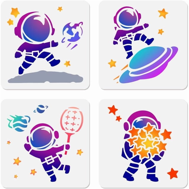 4 plantillas de astronautas para pintar, 15 x 15 cm, reutilizables, para dibujo y manualidades.