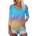 thumbnail image 2 of Womens Tops 3/4 Length Sleeve Tops Neck Casual Print Tunic T Shirts Three Quarter Length Tops Blouses For Women, 2 of 7