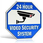 Bigtime Designs Aluminum Surveillance Sign, Stop Trespassing, 24 Hour Security Camera Warning Graphic, 1/8" Thick Di-Bond Metal, 12" L x 12" H, Octagon