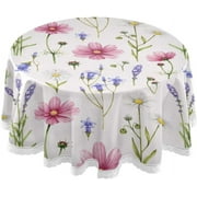 SKYSONIC Flower Round Tablecloth 60 inch Waterproof Tablecloth Stain Resistant and Wrinkle Decorative Patio Table Cloths for Kitchen Dinning Room Party Home Garden Picnic