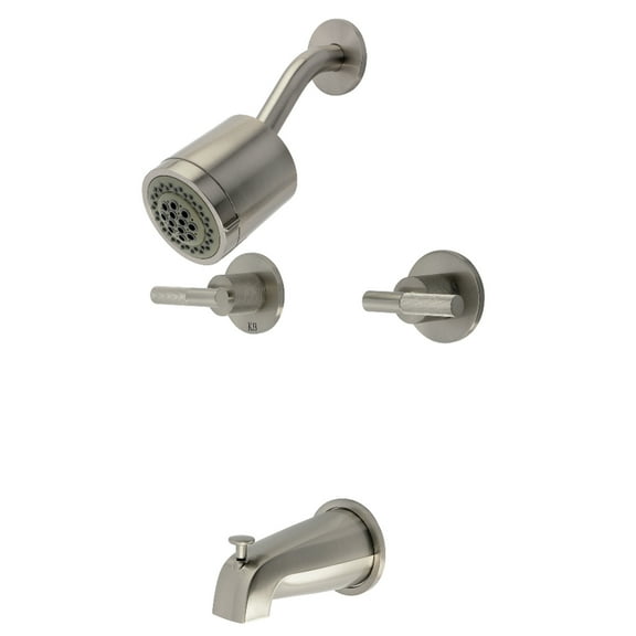 Kingston Brass KBX8148KNL Convergent Double-Handle Tub and Shower Faucet with Knurled Handle, Brushed Nickel