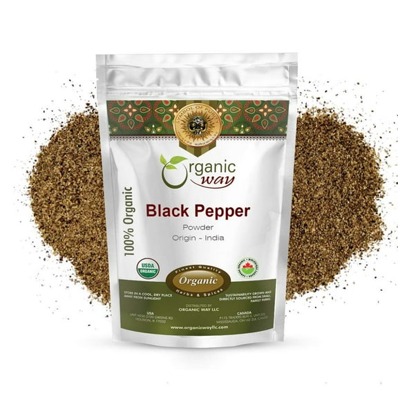 Organic Way Black Pepper Powder (Black Tellicherry Peppercorn) - Adds Flavour & Aroma | Organic & Kosher Certified | Raw, Non GMO & Gluten Free | USDA Certified | Origin - India (1 lbs / 16 oz)