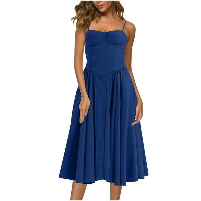 Gspmoly Robes Grande Taille pour Femmes Rondes, Mode Féminine Robe à Bretelles Réglables Col Rond Robe de Vacances pour Femmes jusqu'à 70 % de Réduction