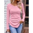 thumbnail image 5 of Womens Long Sleeve Shirts V Neck Ribbed Knit Slim Fit Light-Weight Sweater Fall Dressy Casual Tops Pink M, 5 of 8