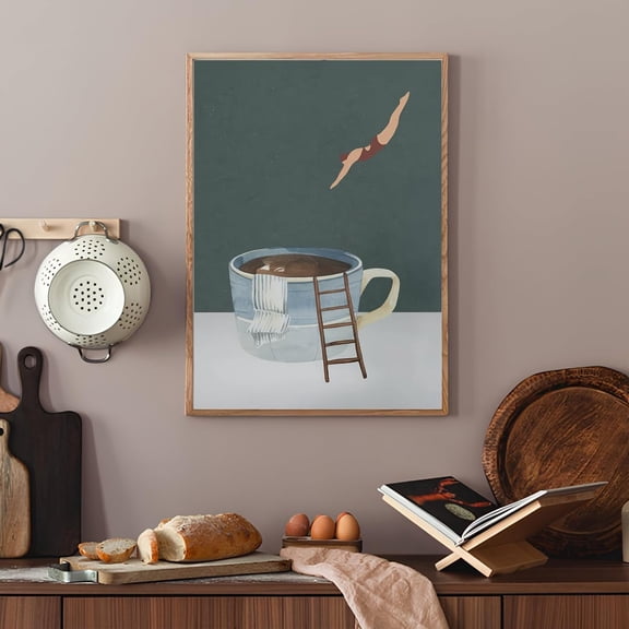 OTGFRF-Vintage Coffee Canvas Wall Art Modern Kitchen Decor Vintage Abstract Kitchen Wall Art Trendy Retro Pop Canvas Prints Funny Coffee Art Diver Poster Aesthetic Picture Prints Painting,16"x24" Unf