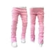 thumbnail image 2 of Pantalones vaqueros de corte regular, rotos y apilados para hombre, corte entallado, parches desgastados, pierna recta, desgastados, estilo urbano, 2 of 5