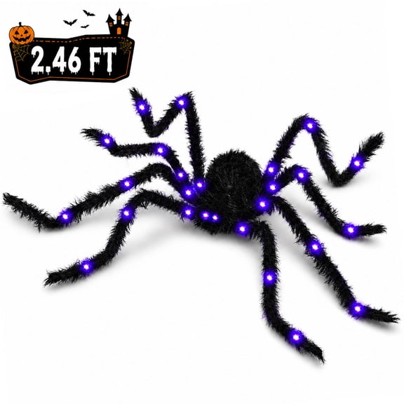 Halloween Spider Decoration Fake Giant Spider Light up Realistic Black Hairy Spider for Spooky Halloween Party Supplies Outdoor Indoor Yard
