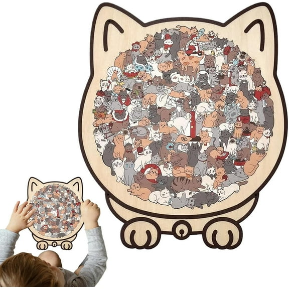 Cat-shaped puzzle, 135 pieces, colorful wooden cat-shaped puzzle, cute cat puzzle pieces, Decorative wooden puzzle for adults, Challenging irregular puzzle, A gift for cat lovers