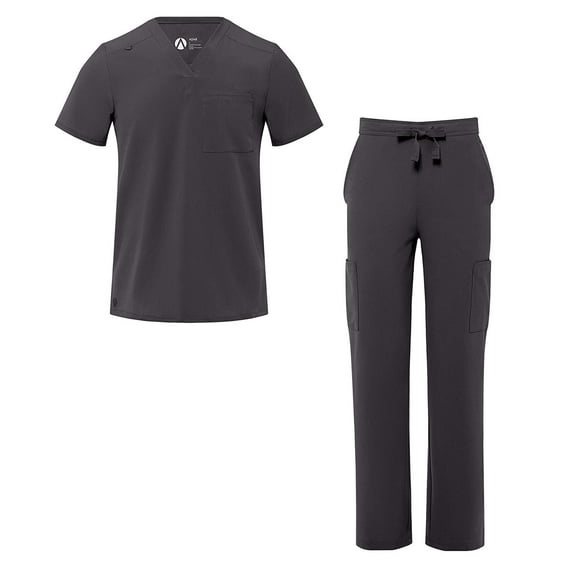 Adar Addition Scrub Set for Men - Classic V-Neck Scrub Top & Cargo Scrub Pants - A9300 - Pewter - 2X