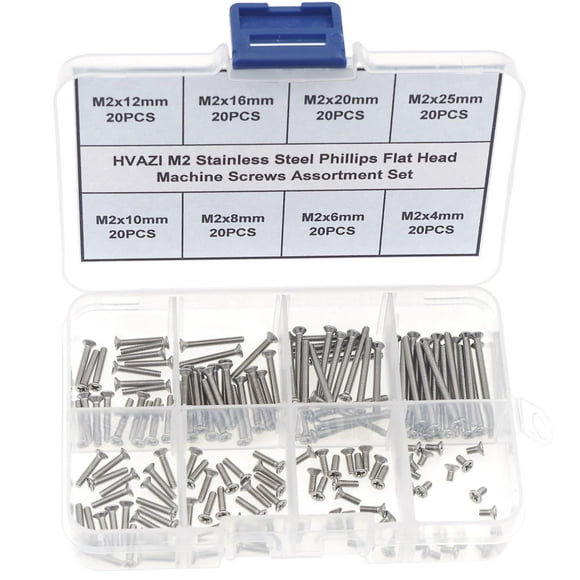 HVAZI M2 Stainless Steel Phillips Flat Head Machine Screws Assortment Kit