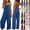 Style1-Blue One Piece Jumpsuits for Women, variant on Mceream One Piece Jumpsuits for Women Plus Size Linen Long Rompers Spaghetti Strap Sleeveless Open Back Long Rompers Drawsting Summer Casual Wide Leg Overalls Beach Vacation Outfits Travel Clothes