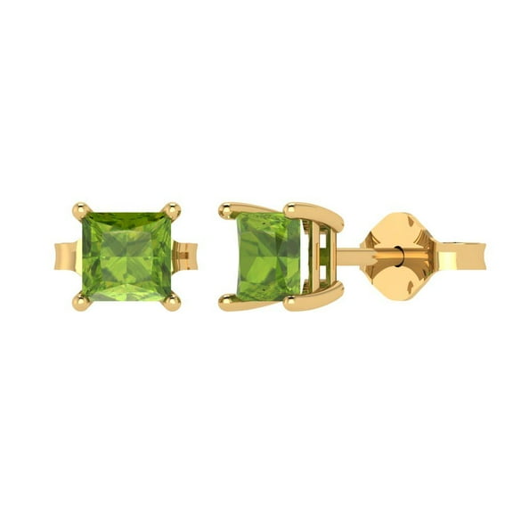 1.5 ct Push-Back Stud Earrings for Women | 5.0mm Princess Cut Natural Peridot | 18K Yellow Gold