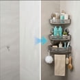 thumbnail image 4 of Triangle Suction Cup Shower Caddy, No-Drill Corner Bathroom Organizer with Hooks, 2-Tier Rust-Resistant Heavy Duty Shelf for Smooth Surfaces, 4 of 10