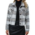 thumbnail image 1 of Heiheiup Women's Casual Fashion Jacket Short Plaid Fleece Button New Woolen Jacket Jacket Jacket, 1 of 9