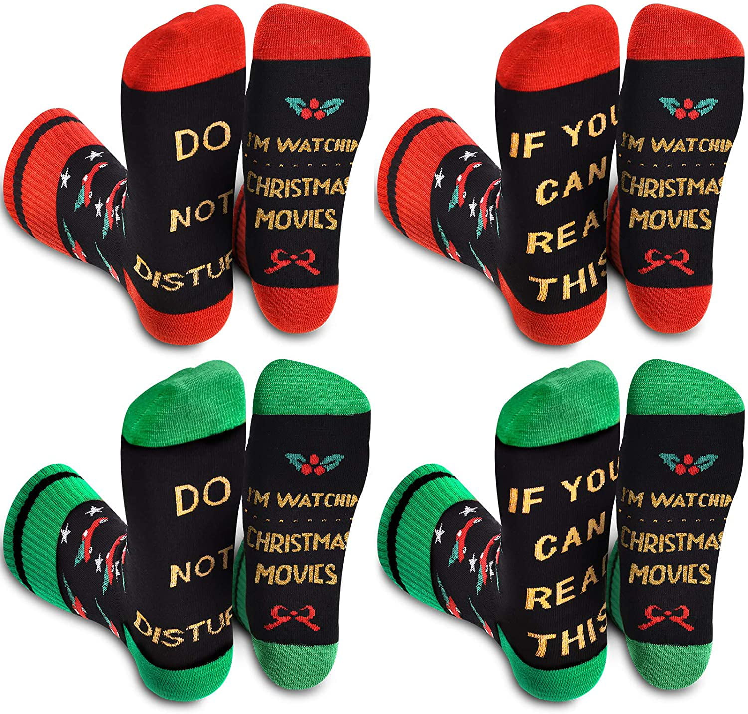 4 Styles Women Watching Movies Socks, If You Can Read This Do Not Disturb  Funny Winter Warm Novelty Crew Socks for Men Woman 