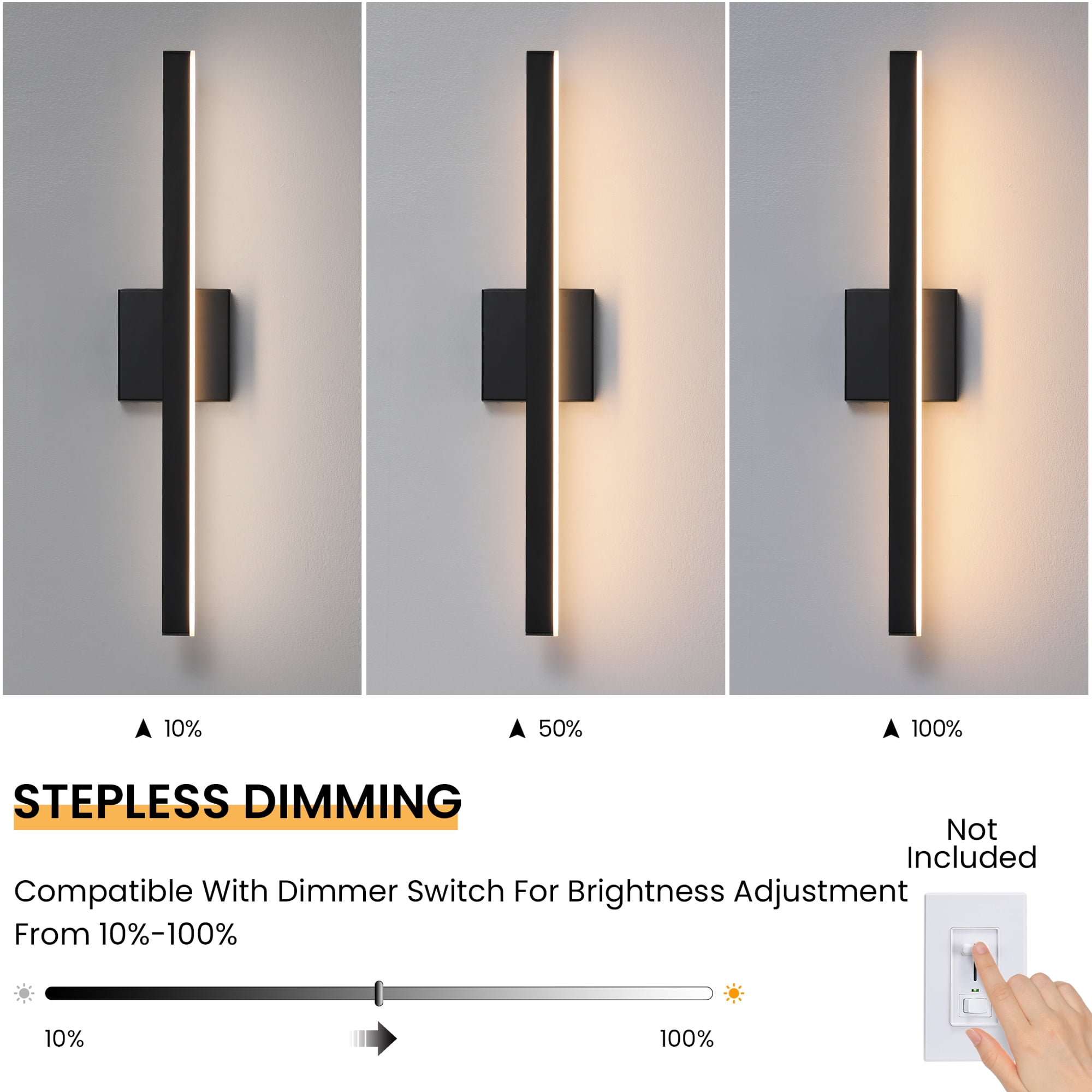 Minimalist Linear LED Modern Lighting Fixtures 24'' Bathroom Black Vanity Light Dimmable Over Mirror Wall Sconce for Bathroom